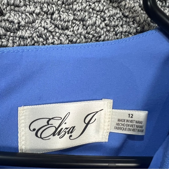 Eliza J Blue Peplum A-Line Dress with Puff Sleeves - Picture 9 of 14